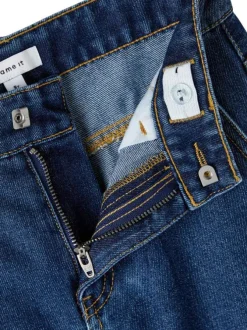 Jean en coton mélangé indigo uni avec une coupe cargo et des poches