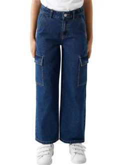 Jean en coton mélangé indigo uni avec une coupe cargo et des poches