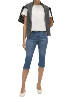 Jean en coton mélangé indigo uni avec une coupe slim et des passants