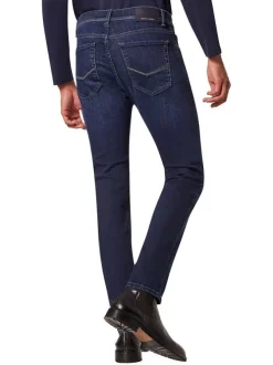 Jean en coton mélangé indigo uni à coupe ajustée avec poches plaquées