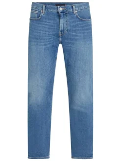 Jean en coton mélangé indigo uni à coupe slim avec poches et fermeture zippée