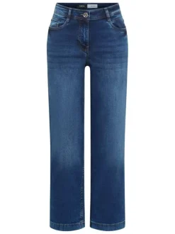 Jean en coton mélangé indigo uni pourvu d'une coupe droite et d'une taille haute