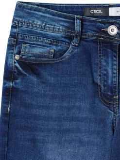 Jean en coton mélangé indigo uni pourvu d'une coupe droite et d'une taille haute