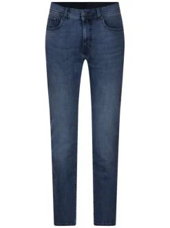 Jean en coton mélangé indigo uni pourvu d'une coupe slim et de multiples poches