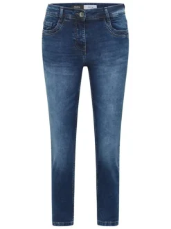 Jean en coton mélangé indigo uni pourvu d'une fermeture zippée