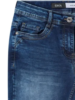 Jean en coton mélangé indigo uni pourvu d'une fermeture zippée