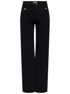 Jean en coton mélangé noir avec une coupe bootcut et des boutons à l'avant