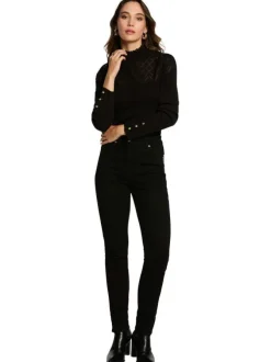 Jean en coton mélangé noir à coupe slim pourvu de clous décoratifs