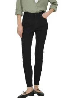 Jean en coton mélangé noir coupe slim pourvu de passants pour la ceinture