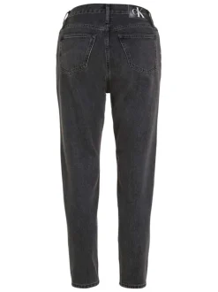 Jean en coton mélangé noir délavé avec une coupe mom et une taille haute