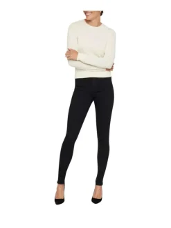 Jean en coton mélangé noir uni avec une coupe slim et une taille intermédiaire
