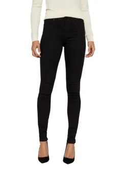 Jean en coton mélangé noir uni avec une coupe slim et une taille intermédiaire