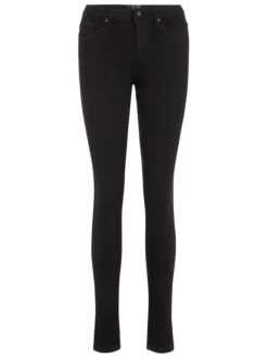 Jean en coton mélangé noir uni avec une coupe slim et une taille intermédiaire