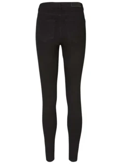 Jean en coton mélangé noir uni avec une coupe slim et une taille intermédiaire