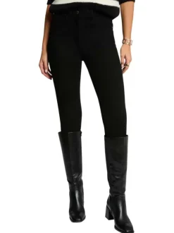 Jean en coton mélangé noir uni avec une coupe slim à zip et à bouton