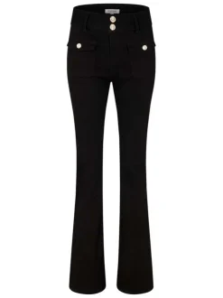 Jean en coton mélangé noir uni à coupe bootcut avec boutons chromés