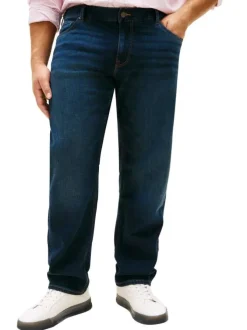 Jean en coton mélangé nuit uni avec une coupe droite et une taille basse