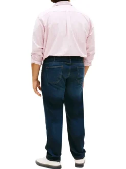 Jean en coton mélangé nuit uni avec une coupe droite et une taille basse