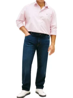 Jean en coton mélangé nuit uni avec une coupe droite et une taille basse