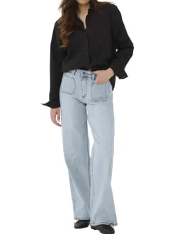 Jean en coton mélangé stone avec une coupe droite et une taille intermédiaire