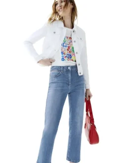 Jean en coton mélangé stone avec une coupe droite à zip et à bouton