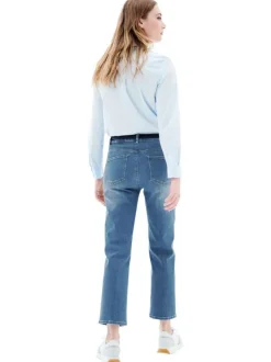 Jean en coton mélangé stone avec une coupe droite à zip et à bouton