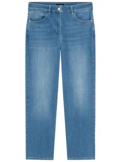 Jean en coton mélangé stone avec une coupe droite à zip et à bouton