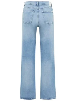 Jean en coton mélangé stone coupe flare avec un zip et un bouton