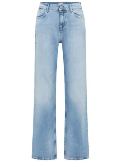 Jean en coton mélangé stone coupe flare avec un zip et un bouton