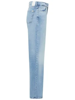 Jean en coton mélangé stone coupe flare avec un zip et un bouton
