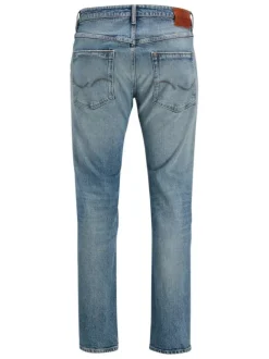 Jean en coton mélangé stone uni avec une coupe droite et des passants
