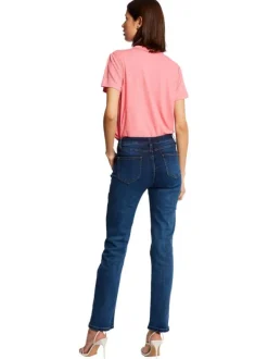 Jean en coton mélangé stone uni avec une coupe droite à zip et à bouton