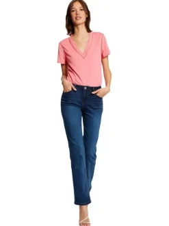 Jean en coton mélangé stone uni avec une coupe droite à zip et à bouton