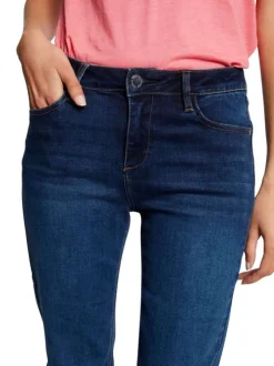 Jean en coton mélangé stone uni avec une coupe droite à zip et à bouton