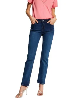 Jean en coton mélangé stone uni avec une coupe droite à zip et à bouton