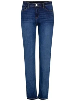 Jean en coton mélangé stone uni avec une coupe droite à zip et à bouton