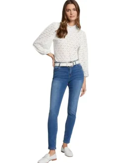 Jean en coton mélangé stone uni avec une coupe slim et passants pour ceinture