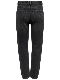 Jean en coton noir avec des passants à la taille et une coupe droite