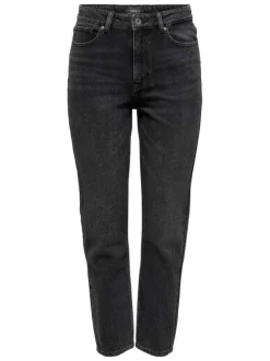Jean en coton noir avec des passants à la taille et une coupe droite