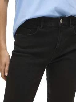 Jean en coton noir avec une coupe droite et un zip de fermeture