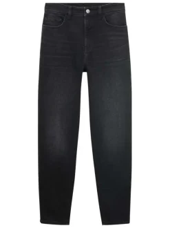 Jean en coton noir légèrement délavé à coupe regular fit et taille haute