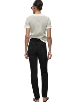 Jean en coton noir légèrement délavé à coupe regular fit et taille haute