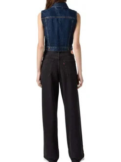 Jean 94 en coton noir uni avec une coupe ample et une taille haute