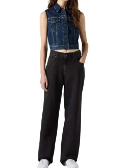 Jean 94 en coton noir uni avec une coupe ample et une taille haute