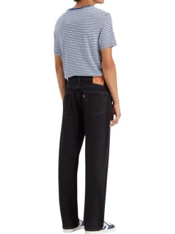 Jean 565 en coton noir uni avec une coupe ample et une taille mi-haute