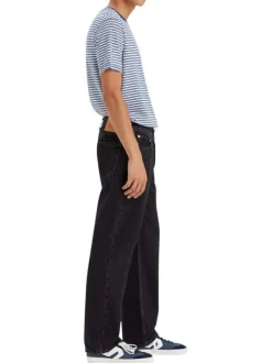 Jean 565 en coton noir uni avec une coupe ample et une taille mi-haute