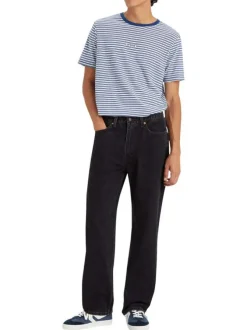 Jean 565 en coton noir uni avec une coupe ample et une taille mi-haute