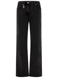 Jean en coton noir uni avec une coupe bootcut et une taille haute