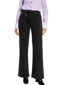 Jean en coton noir uni avec une coupe bootcut et une taille haute
