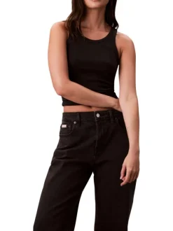 Jean en coton noir uni avec une coupe droite à zip et à bouton